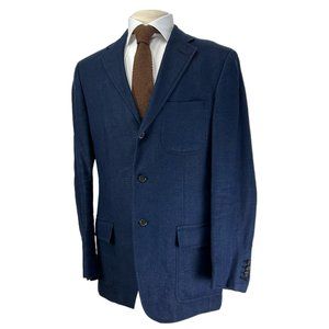Blue Linen Suit with Wide Leg Pleated Pants with Side Adjusters - Ralph Lauren